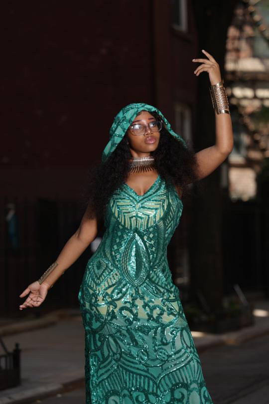 Emerald sequin hooded