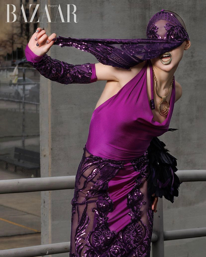 Harper's Bazaar purple sequin